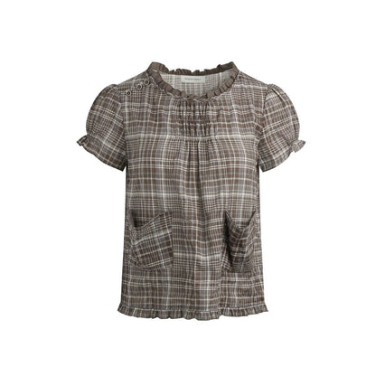 Conjunto de camisa y falda de cuadros con tapeta con volantes