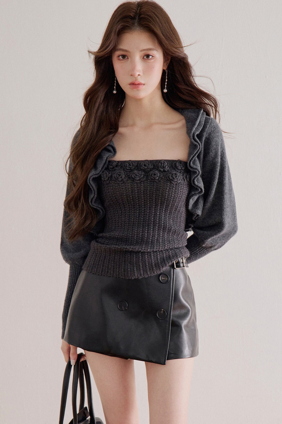 Floral Knit Top and Ruffle Cardigan Set-Up
