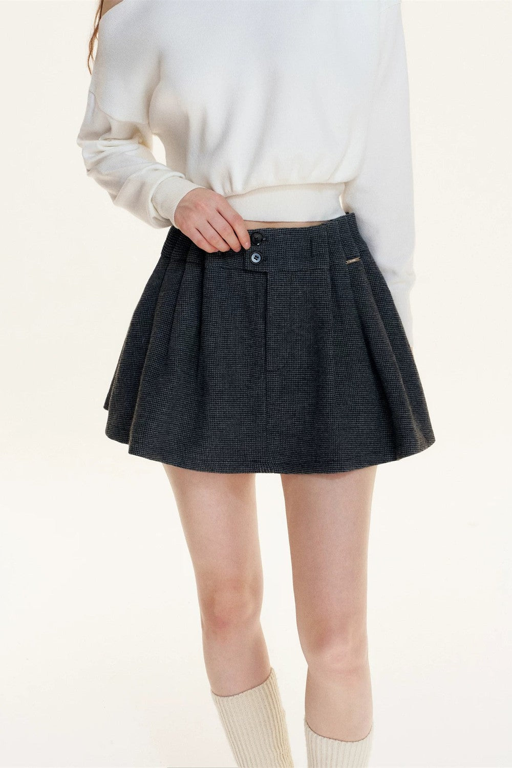 Pleated Woolen A-Line Skirt Set-Up
