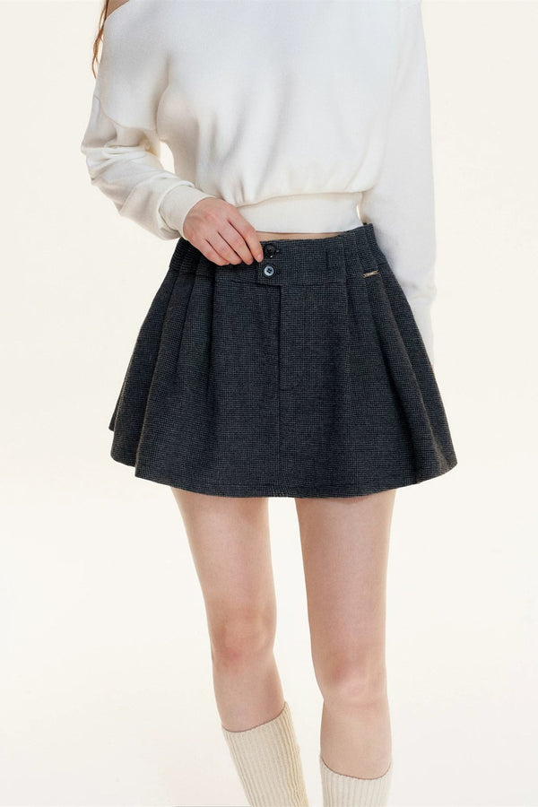 Pleated Woolen A-Line Skirt Set-Up