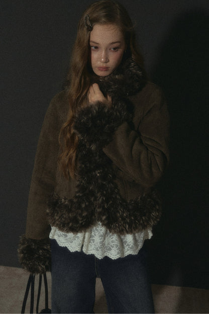 Faux Suede Short Fuzzy Collar Jacket