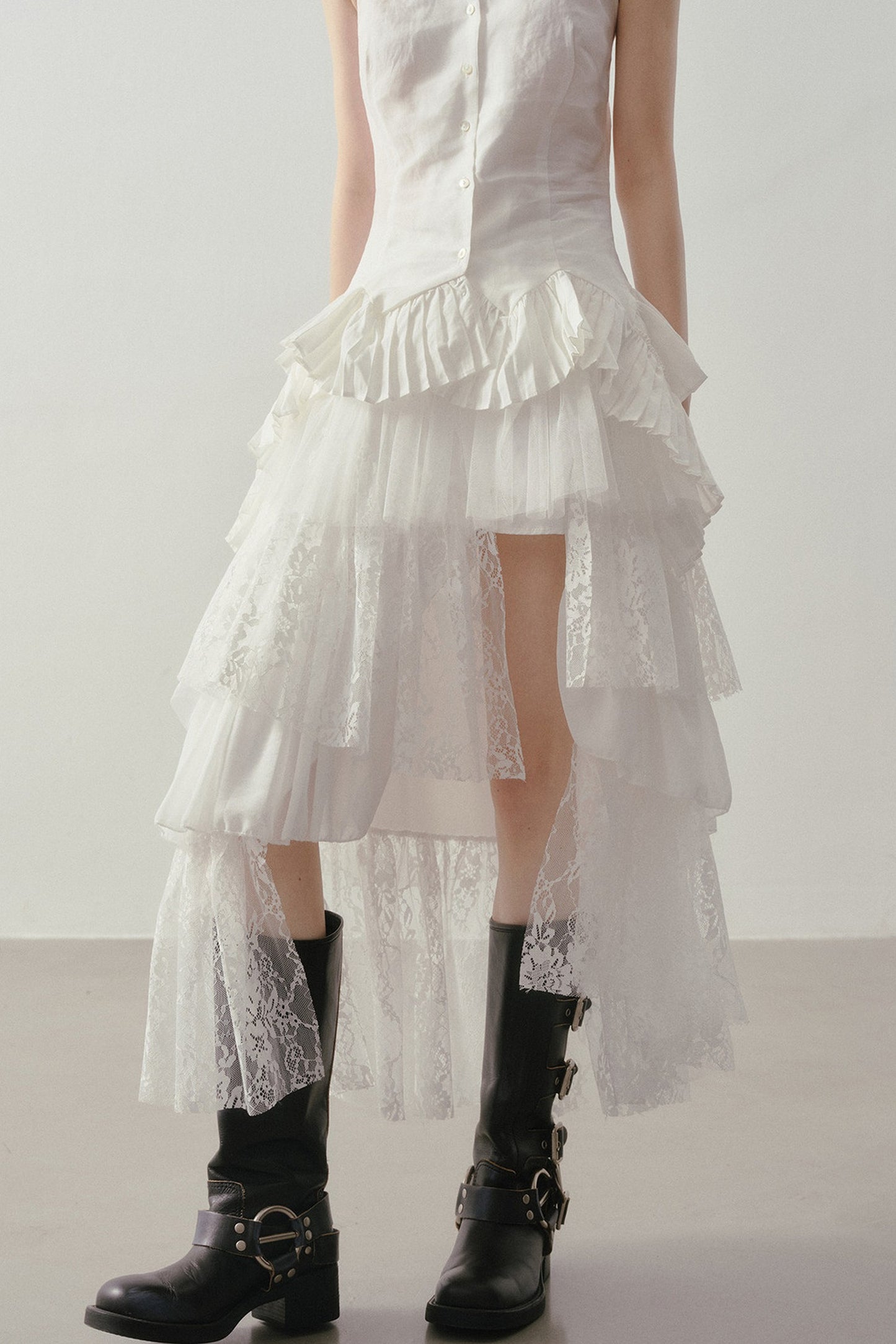Asymmetrical Layered Lace Mesh Skirt