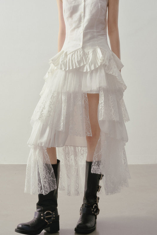 Asymmetrical Layered Lace Mesh Skirt