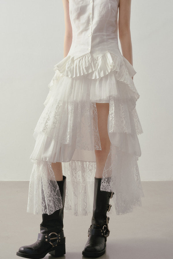 Asymmetrical Layered Lace Mesh Skirt