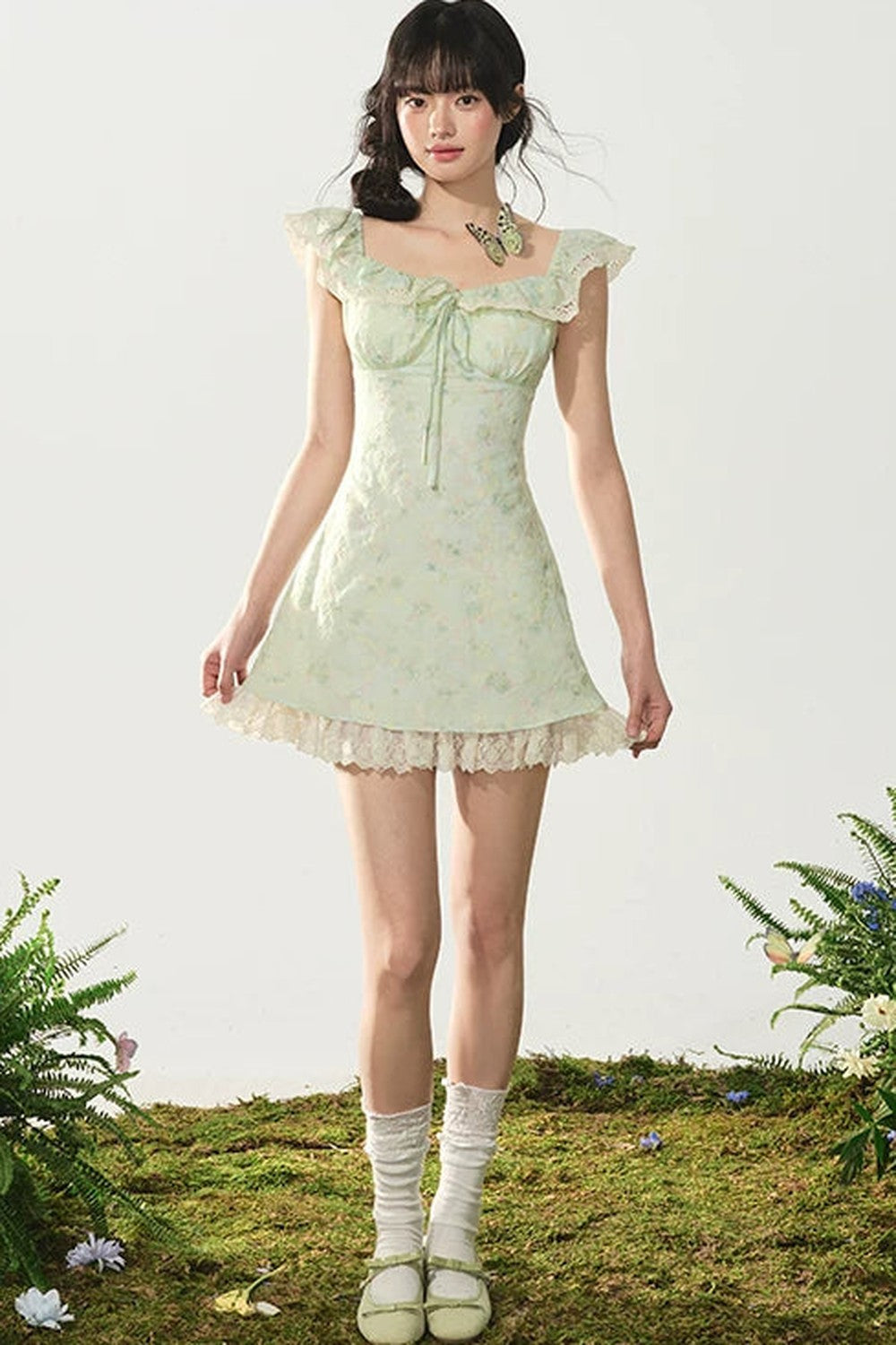 Mint Flutter Floral Dress