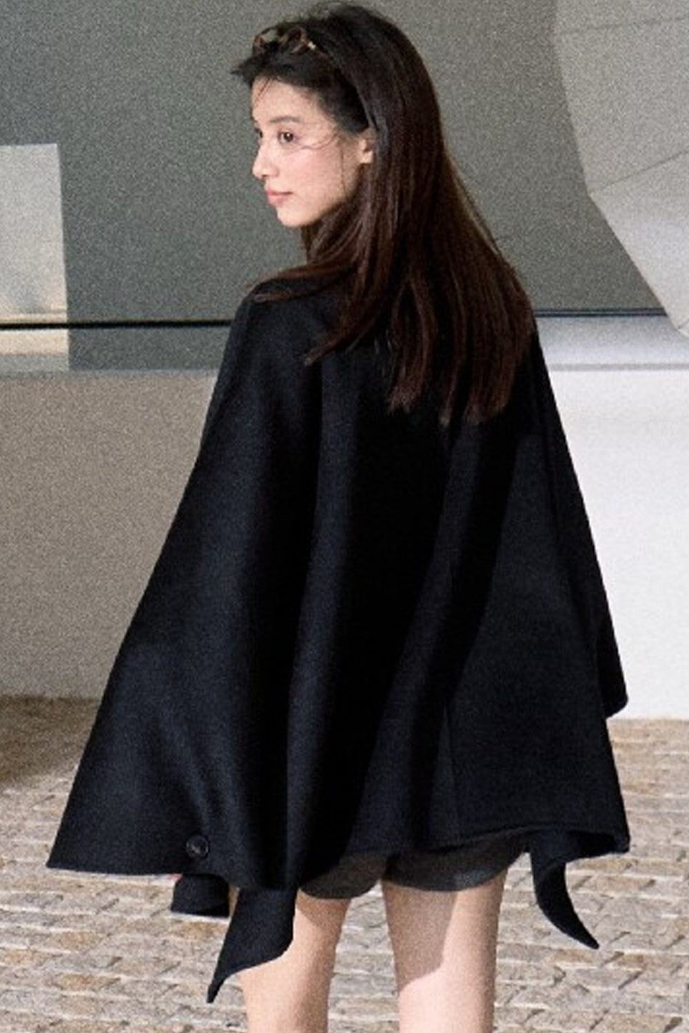 Mid-Length Double-Sided Wool Wrap Cape