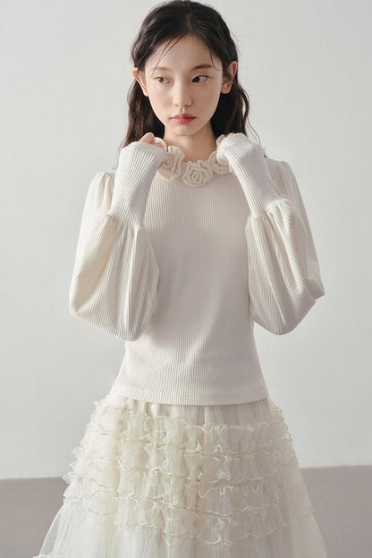 3D Floral Long Sleeve Knit Top