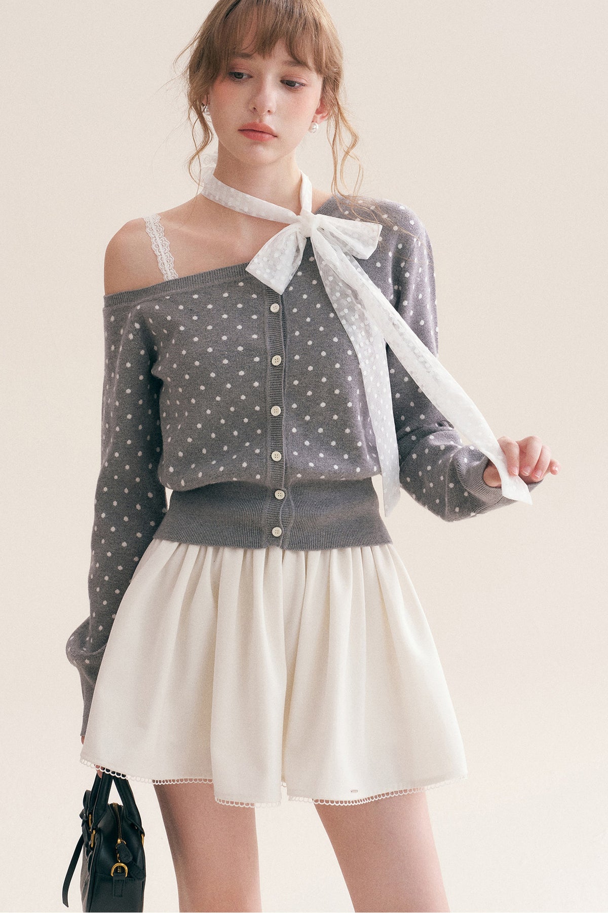 Polka Dot Knit Cardigan Top