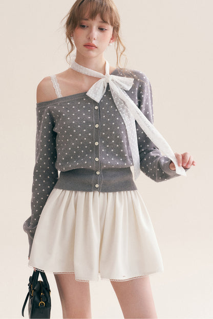 Polka Dot Knit Cardigan Top