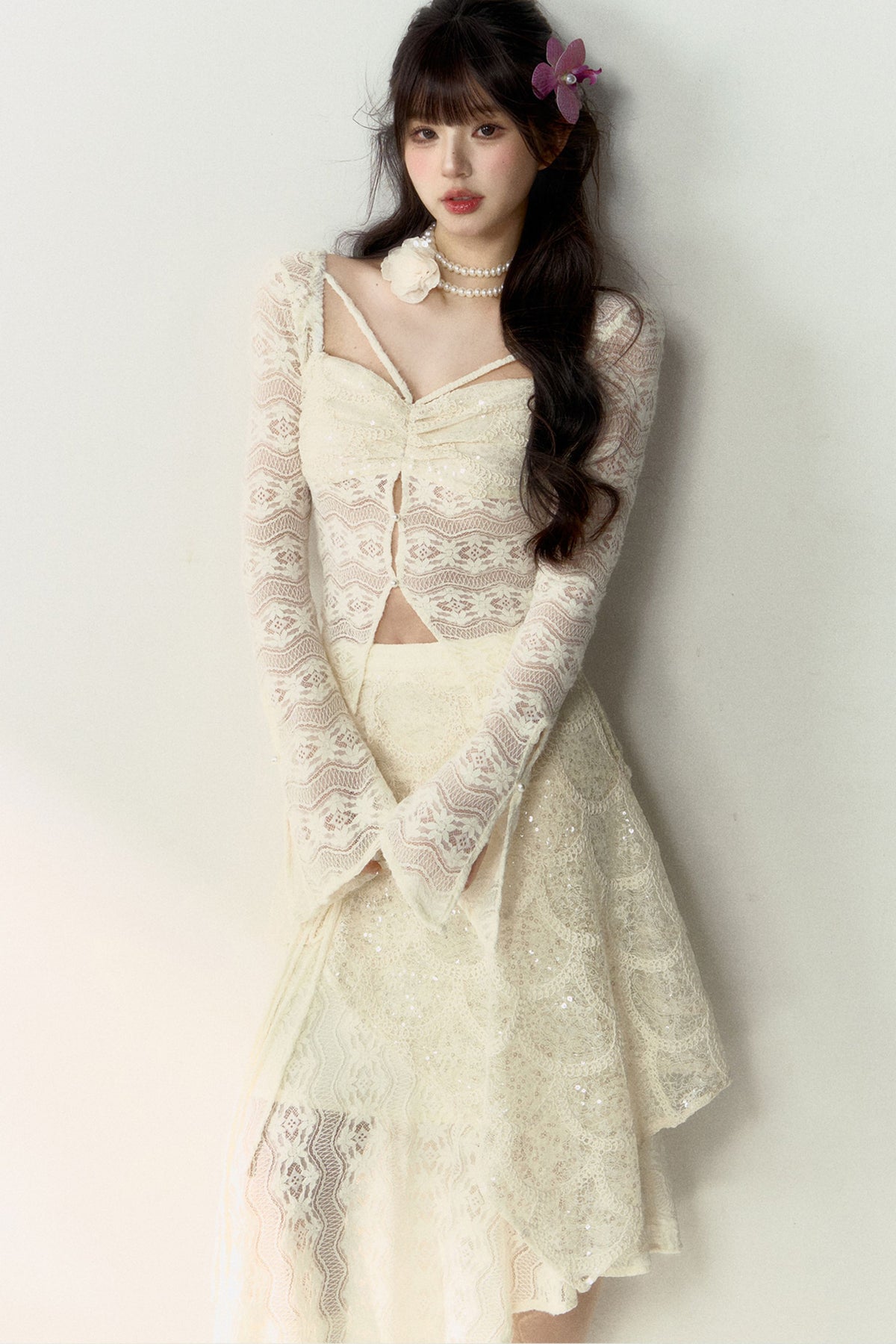 New Chinese Lace Top and Skirt Set-Up