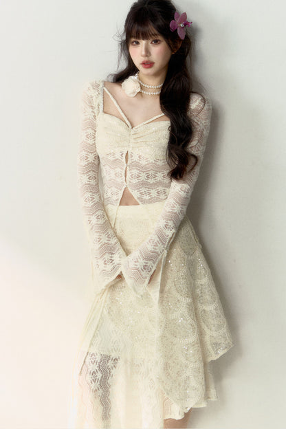 New Chinese Lace Top and Skirt Set-Up