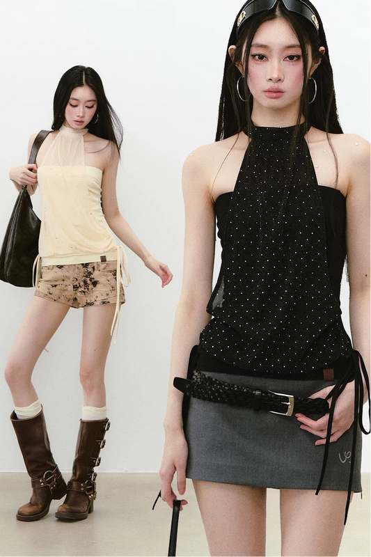Sparkling Mesh Halter Top