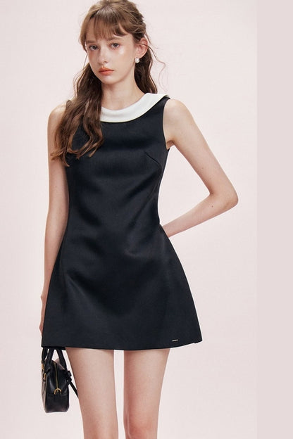 Satin Boat Neck Backless Bow Tank Dress
