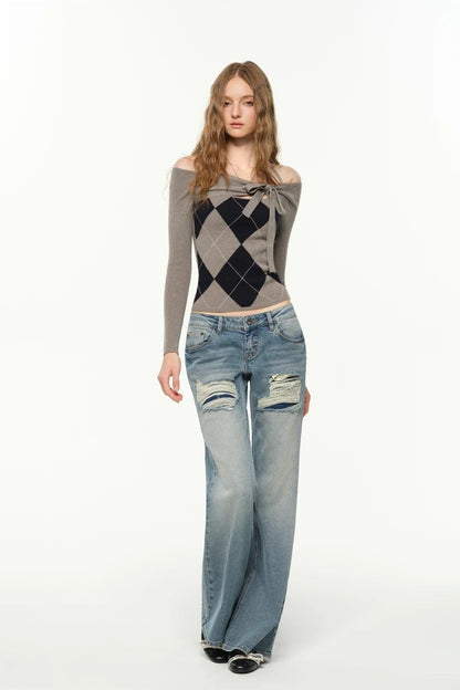 Slim Fit Argyle Knit Top