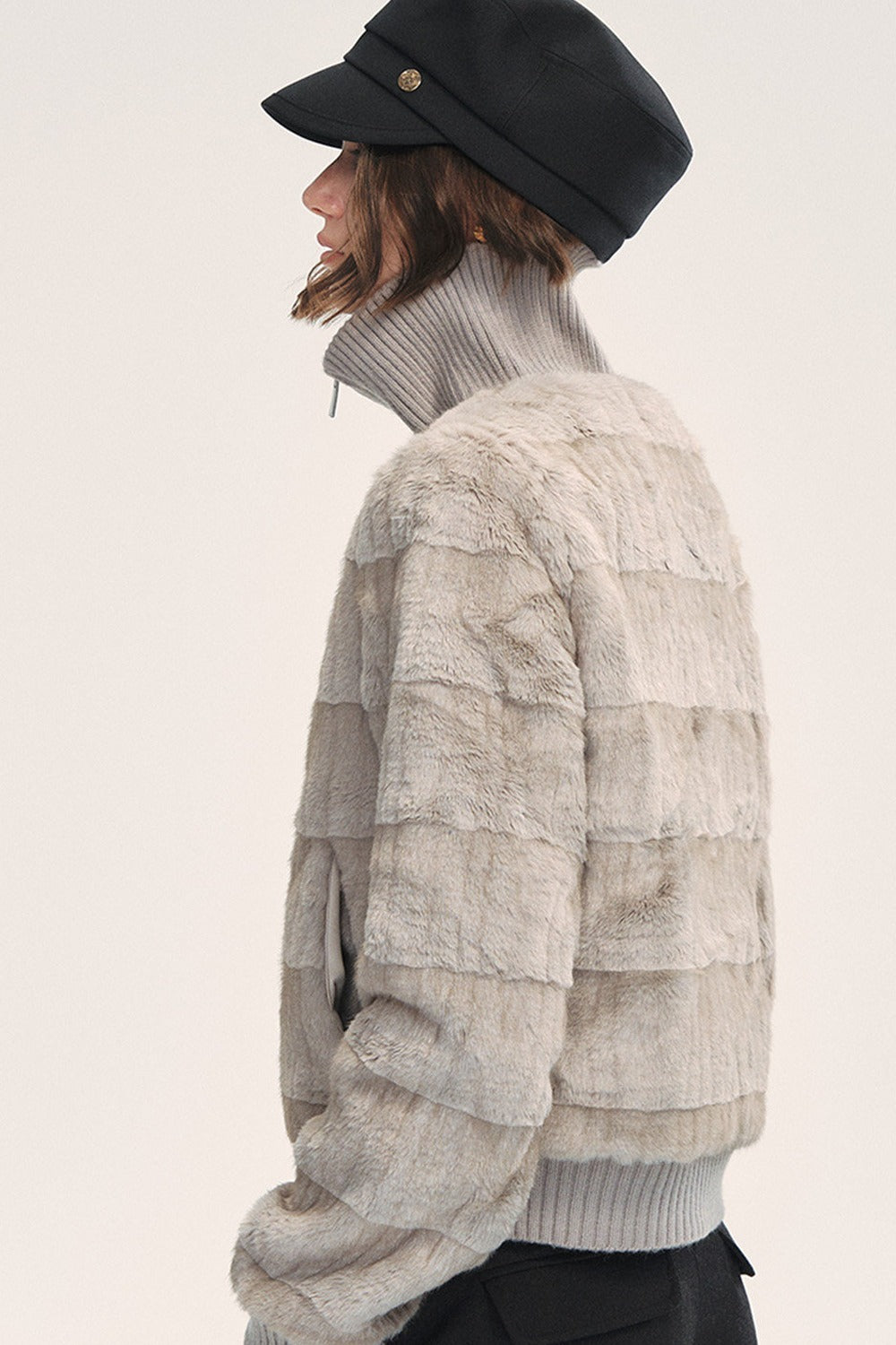 Stand Collar Eco-Friendly Fur Jacket