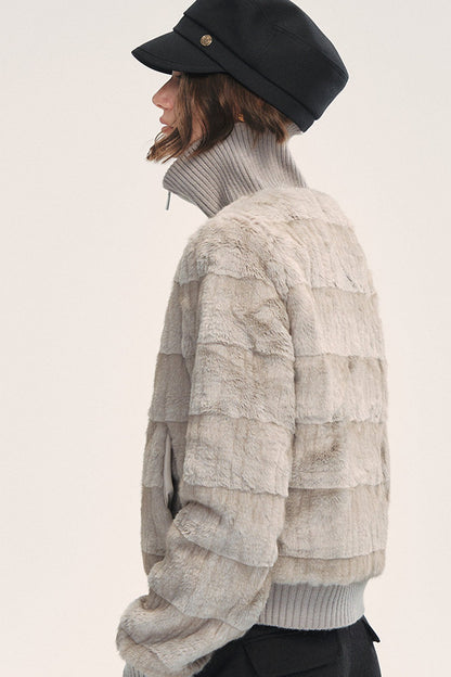 Stand Collar Eco-Friendly Fur Jacket