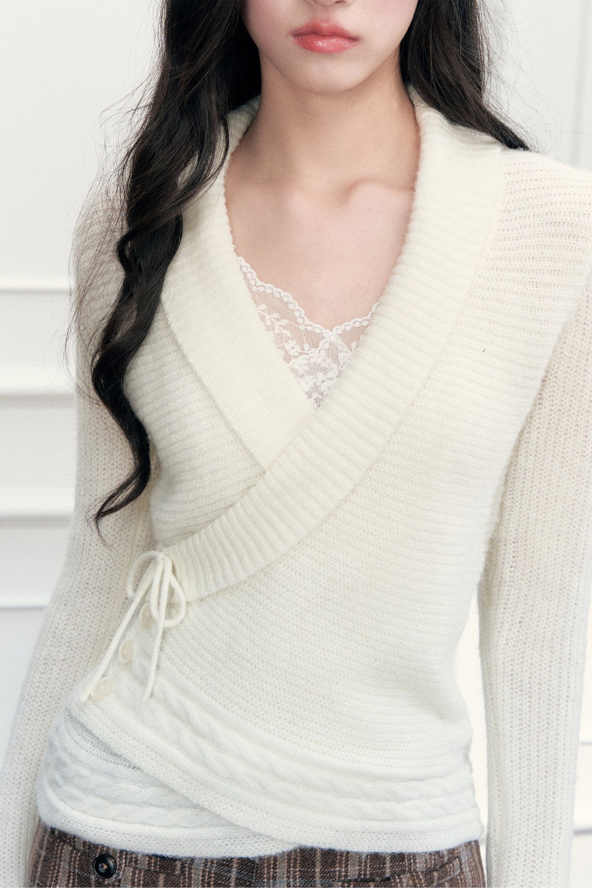 V-Neck Cross Lapel Knit Top