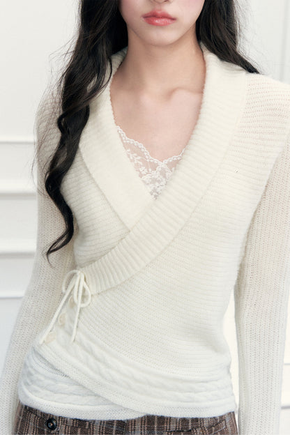 V-Neck Cross Lapel Knit Top