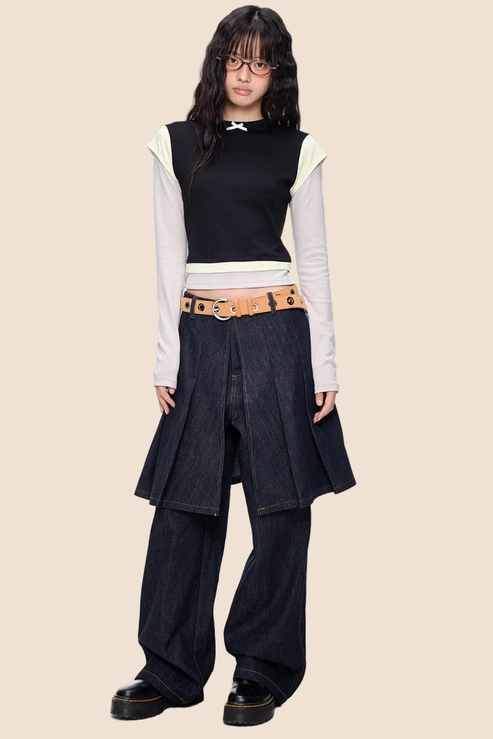 Color-Blocked Bow Long-Sleeve T-shirt