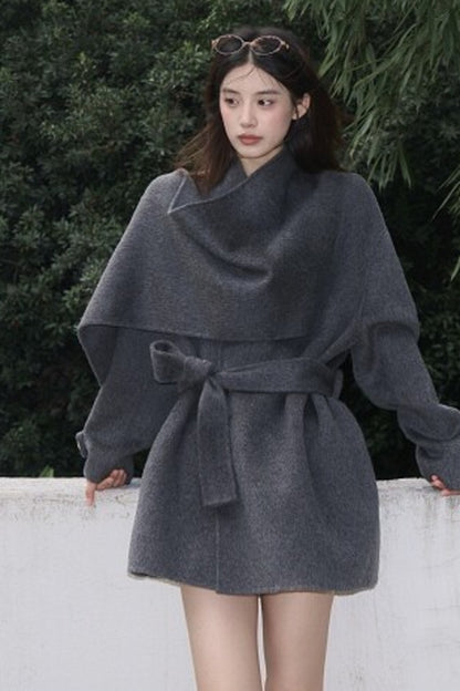 Double-Sided Wool Scarf Collar Coat