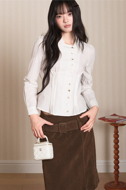Pleated Shell Button Lapel Shirt