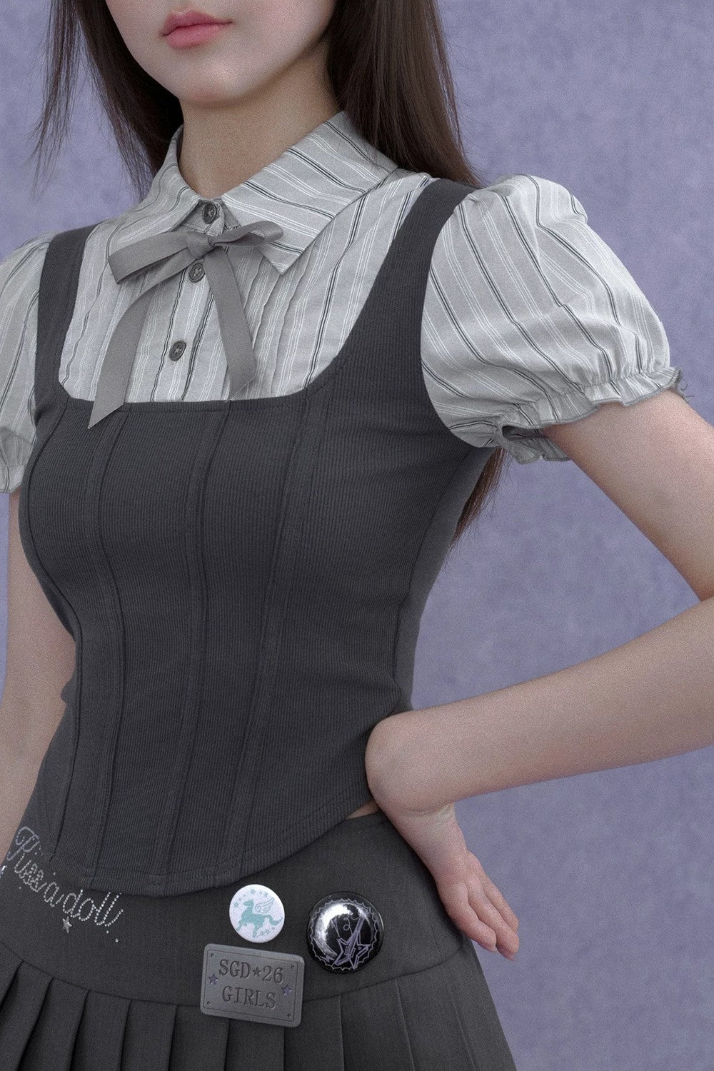 Sweet Fishbone Bubble Sleeve Top Set-Up
