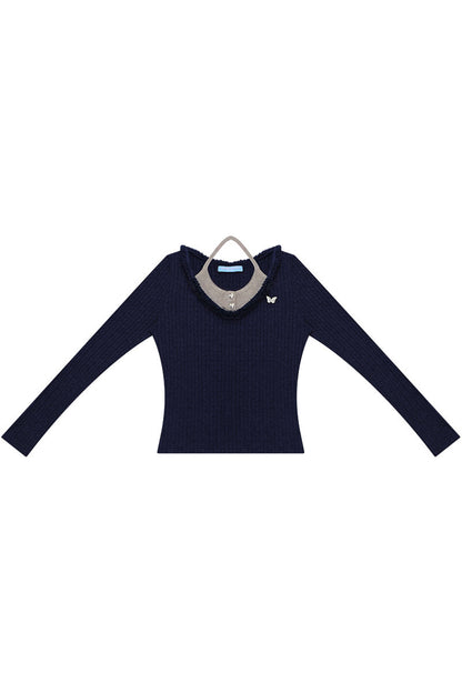 Frayed Halter Layered-Look Knit Top