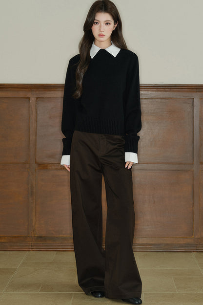 Pantalon taille basse à jambes larges