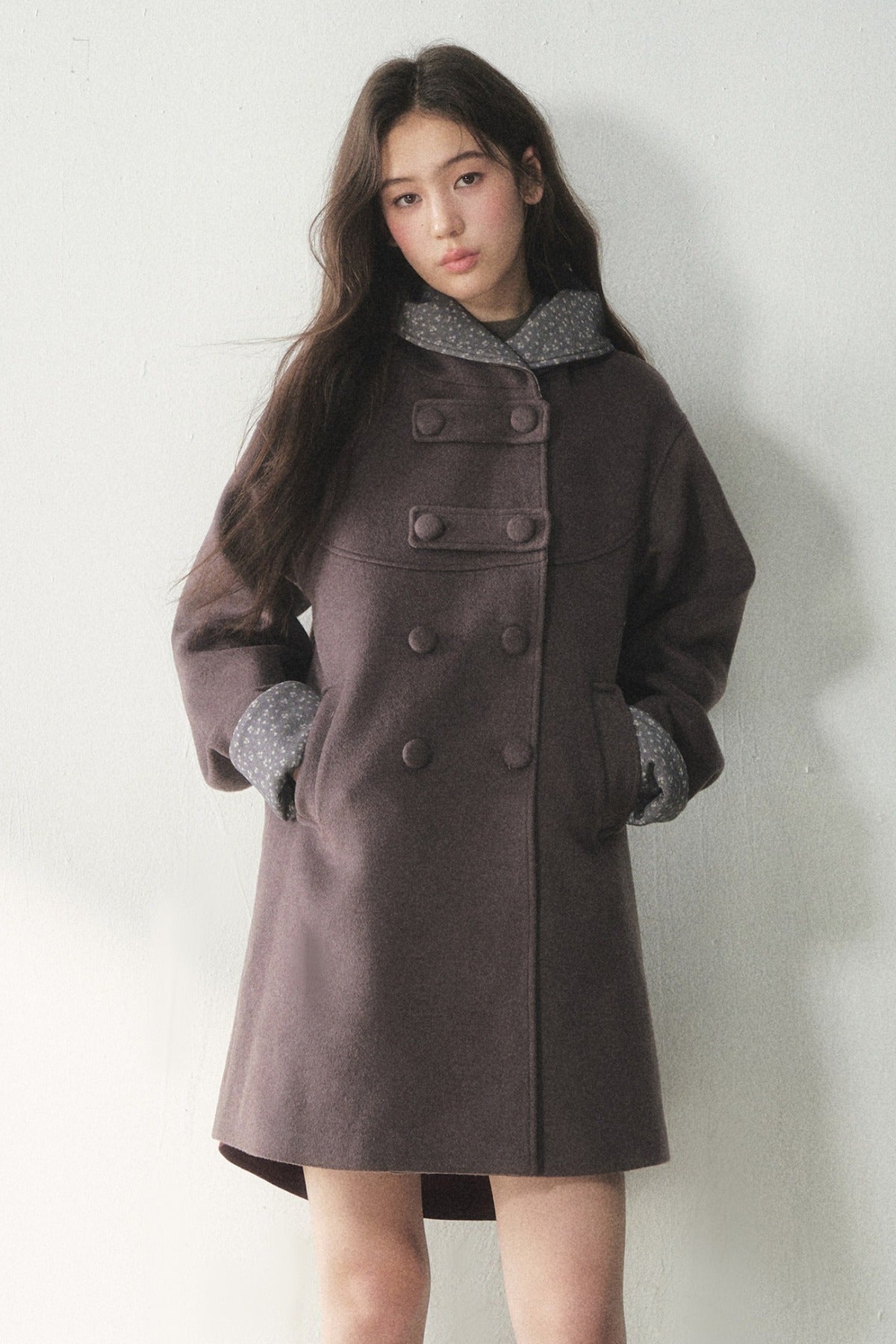 Double-Breasted Woolen Hooded Coat