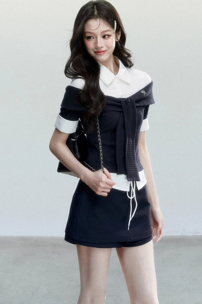 Korean Tie-Waist Blouse Set-Up