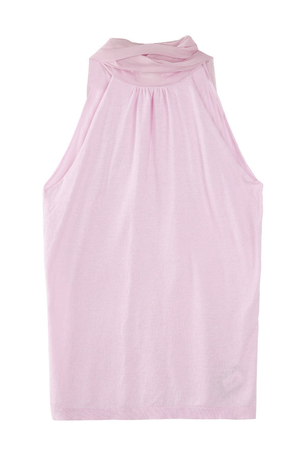 Cotton Silk Ribbon Sleeveless Halter Top