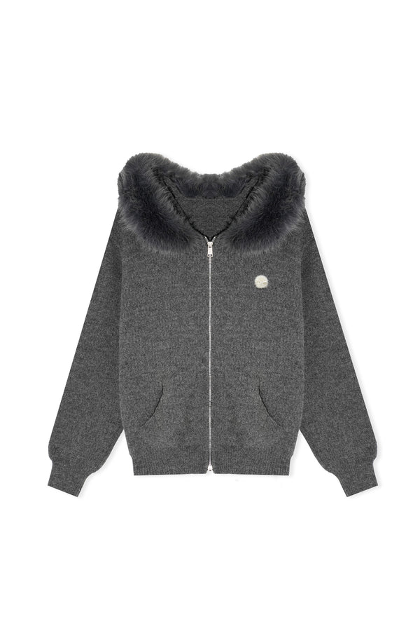 Detachable Fur Collar Hooded Jacket and Wide-Leg Pants Set-Up