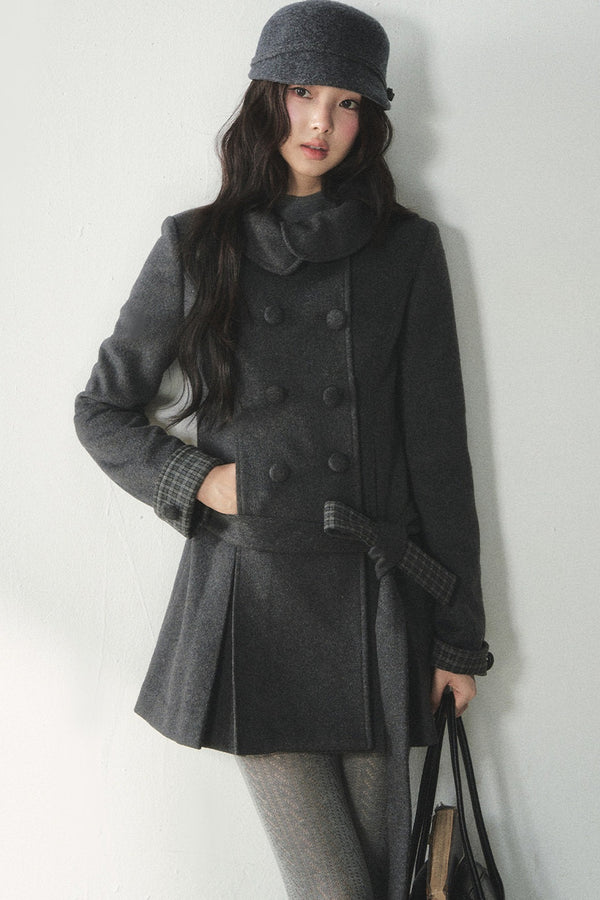 Plaid Collar Double-Breasted Wool Coat
