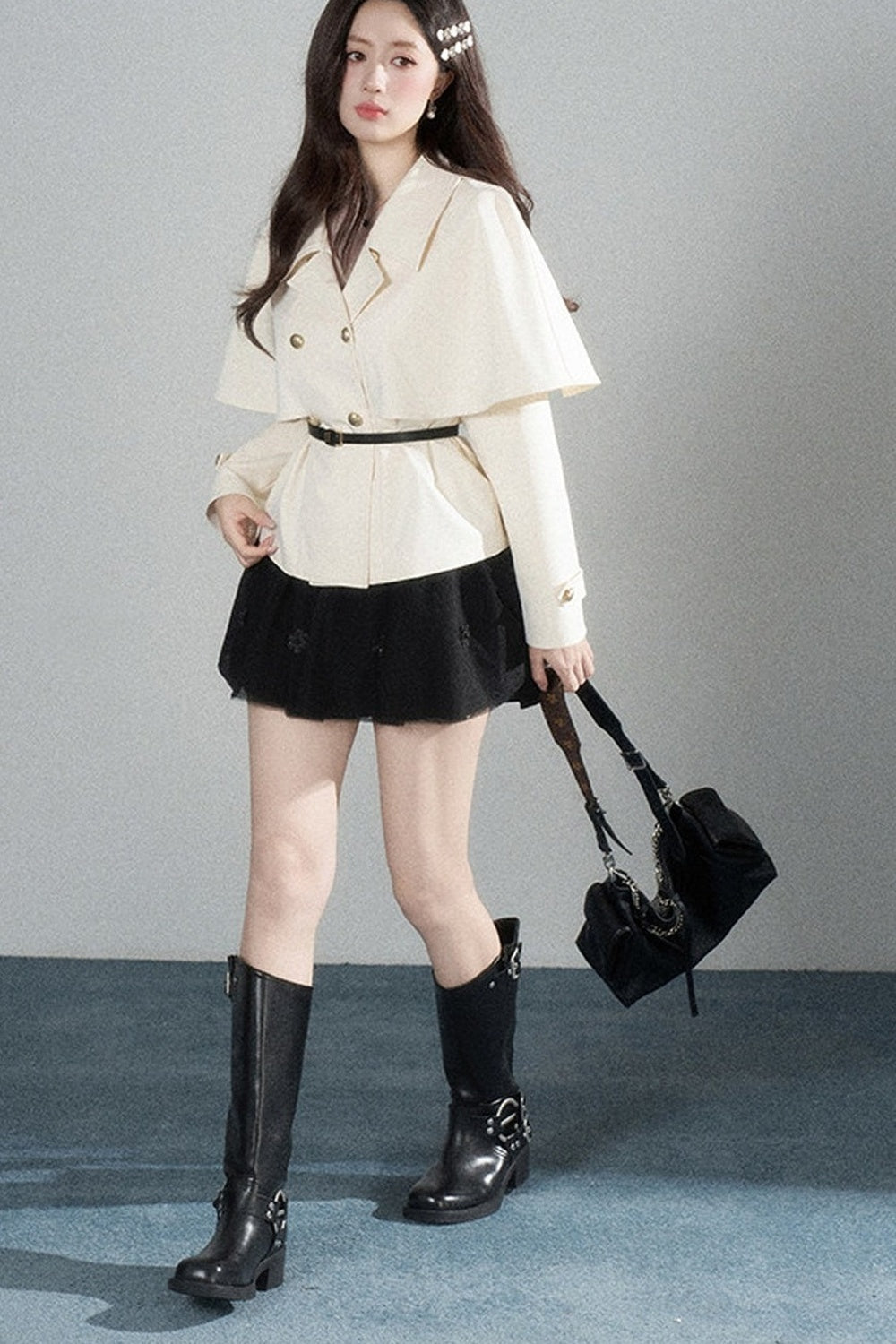 White Double-Breasted Cape Jacket