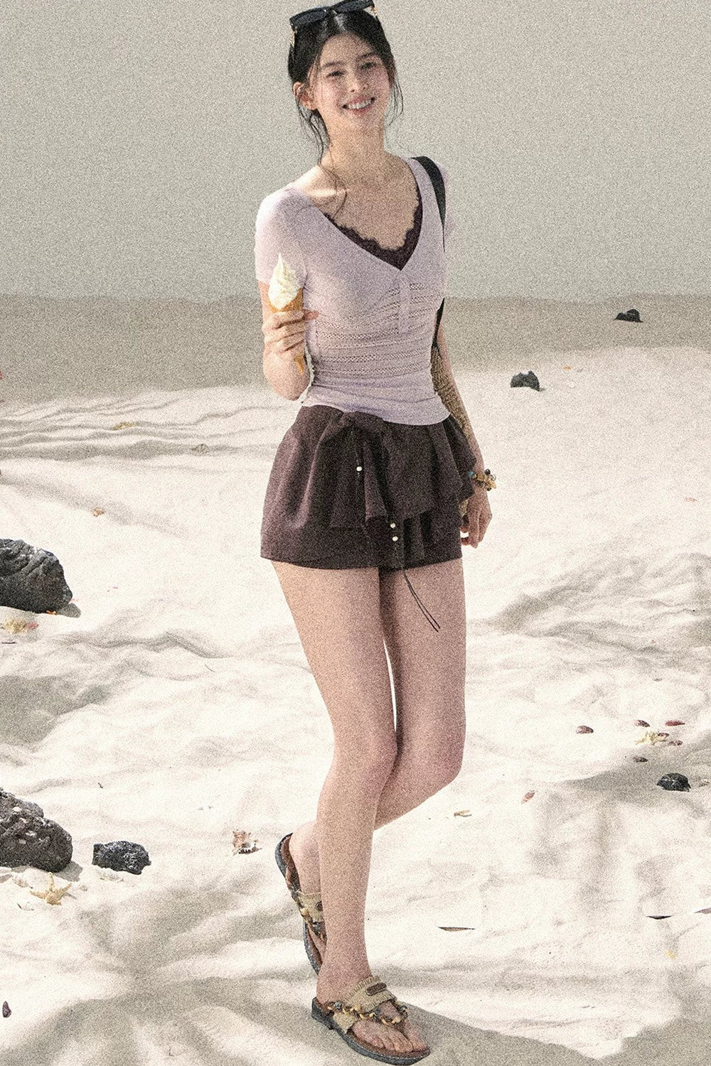 Light Purple Lace V-Neck Top