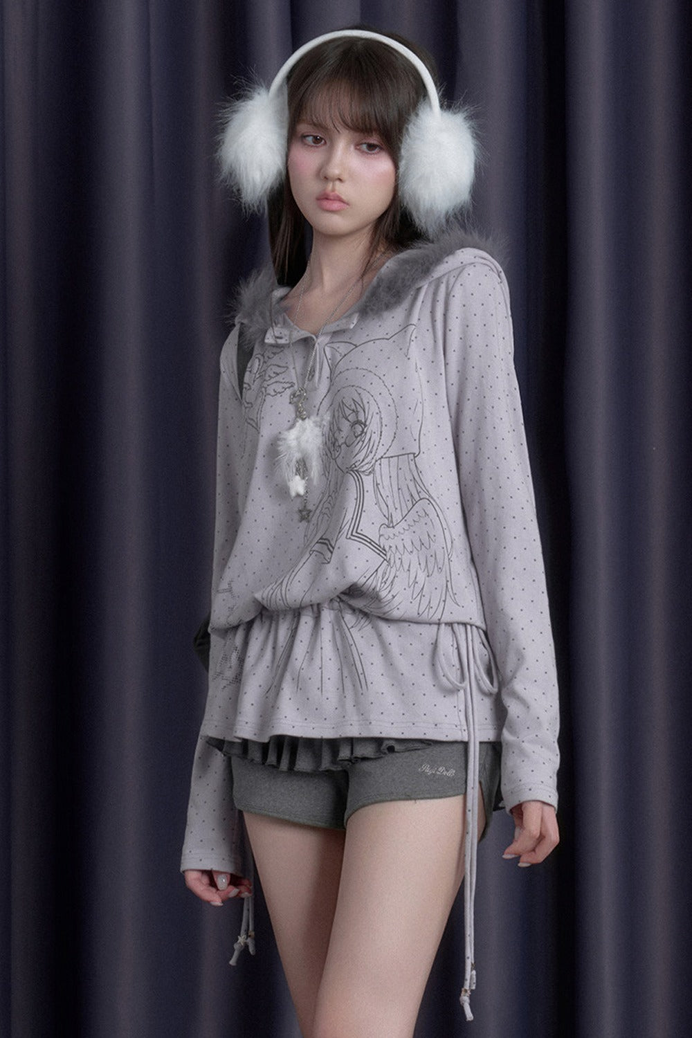 Gray Purple Printed Hoodie