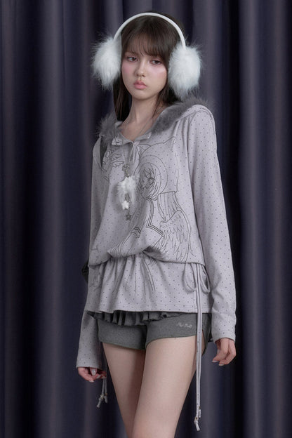 Gray Purple Printed Hoodie