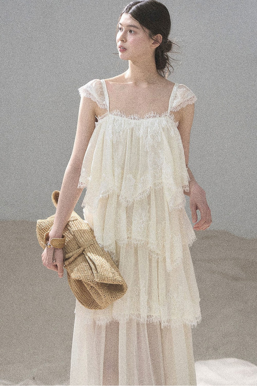 French Irregular Lace Mesh Top Set-Up