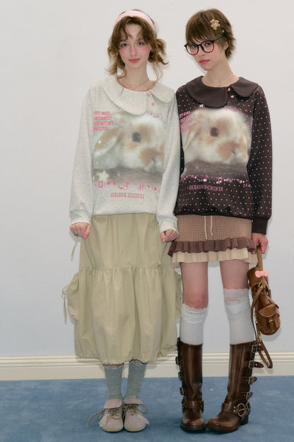Polka Dot Rabbit Print Doll Collar Sweatshirt