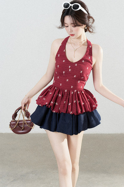 Red Halter Peplum Top