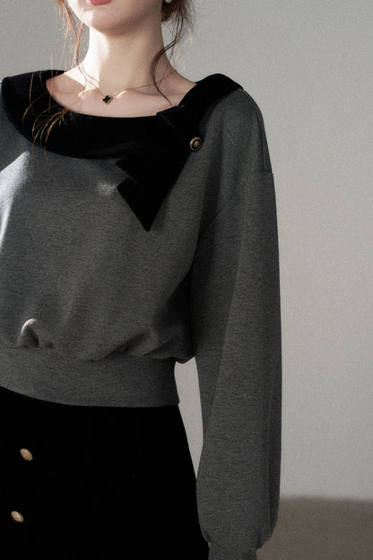 Gray Pullover Sweatshirt and Black Skirt Set-Up