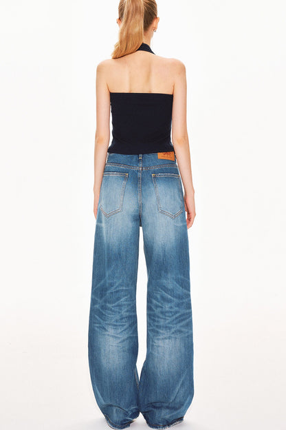 Classic Blue Straight-Leg Denim Pants