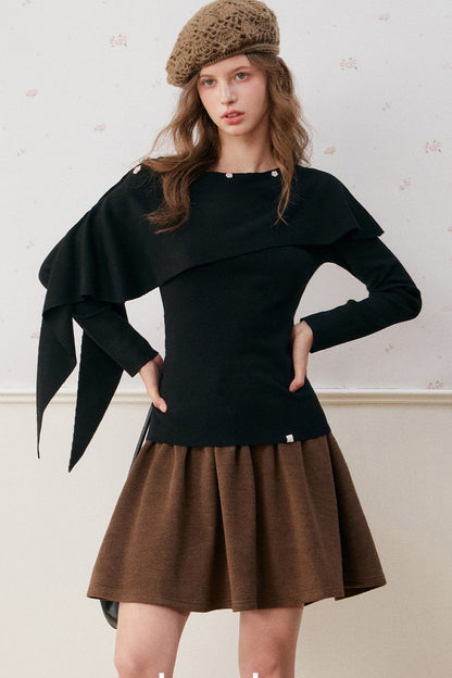 Cape-Schal echtes zweiteiliges gerafftes Stricktop-Set