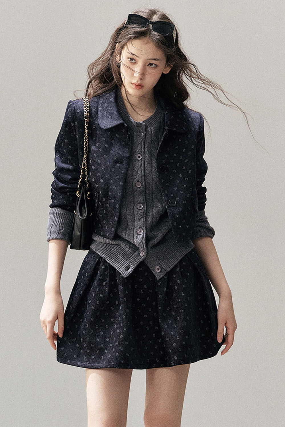 Chenille Floral Jacket, Skirt and Top Set-Up