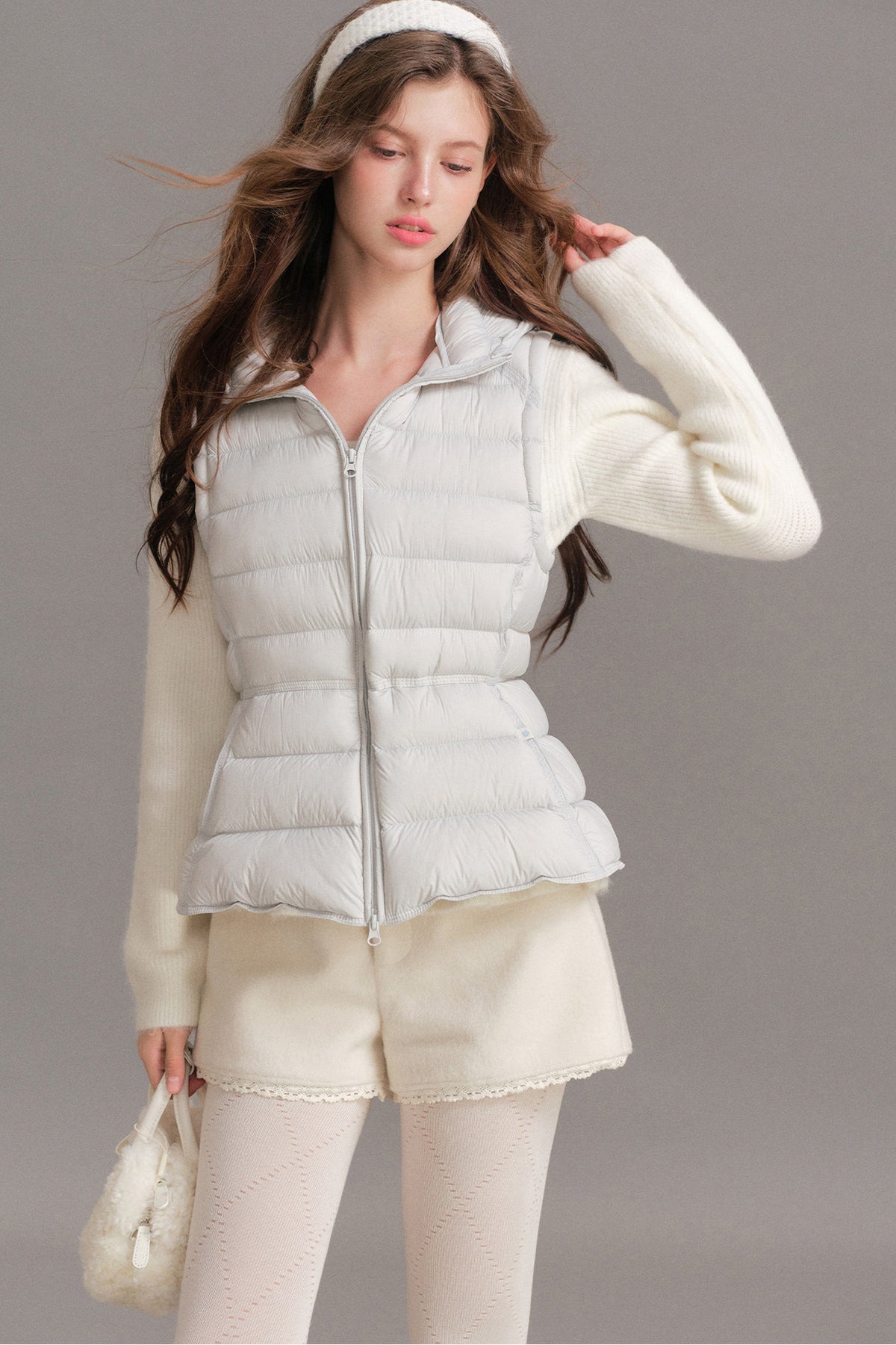 Hooded Ribbed Down Vest