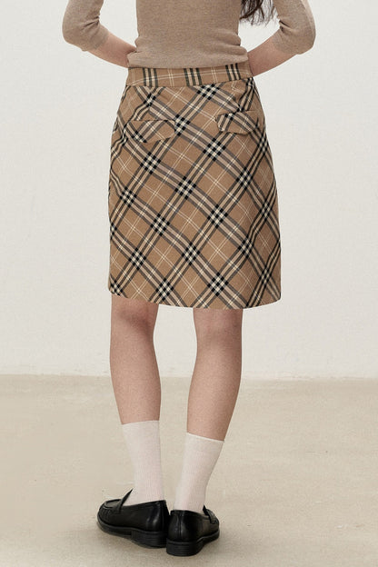 Milk Brown Plaid Napoleon Button Skirt