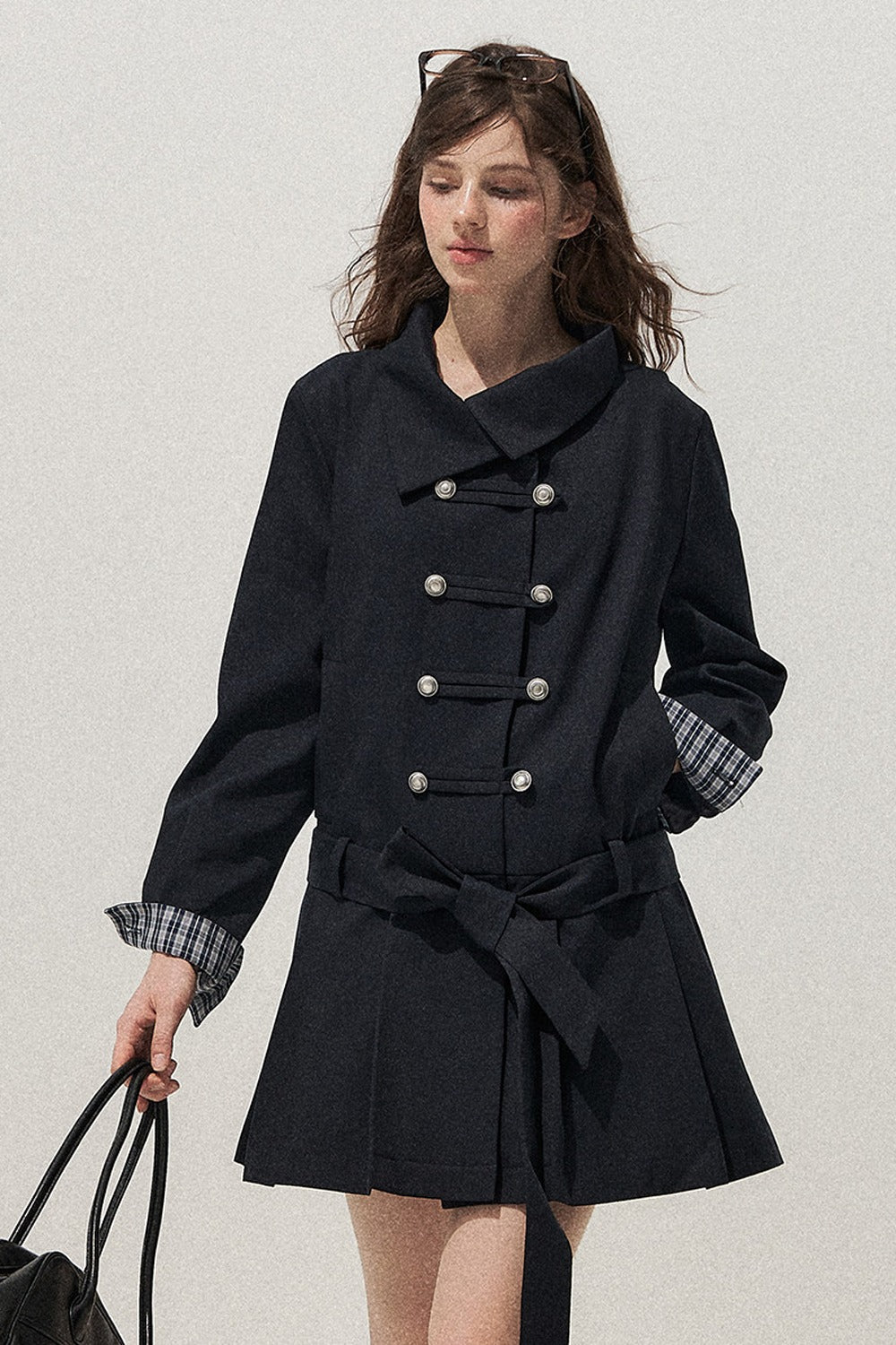 Navy Blue Napoleon Buckle Trench Coat