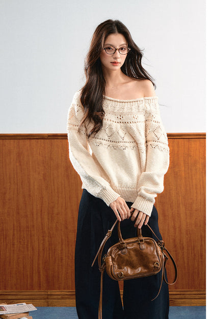 Off-Shoulder Diamond Knit Top
