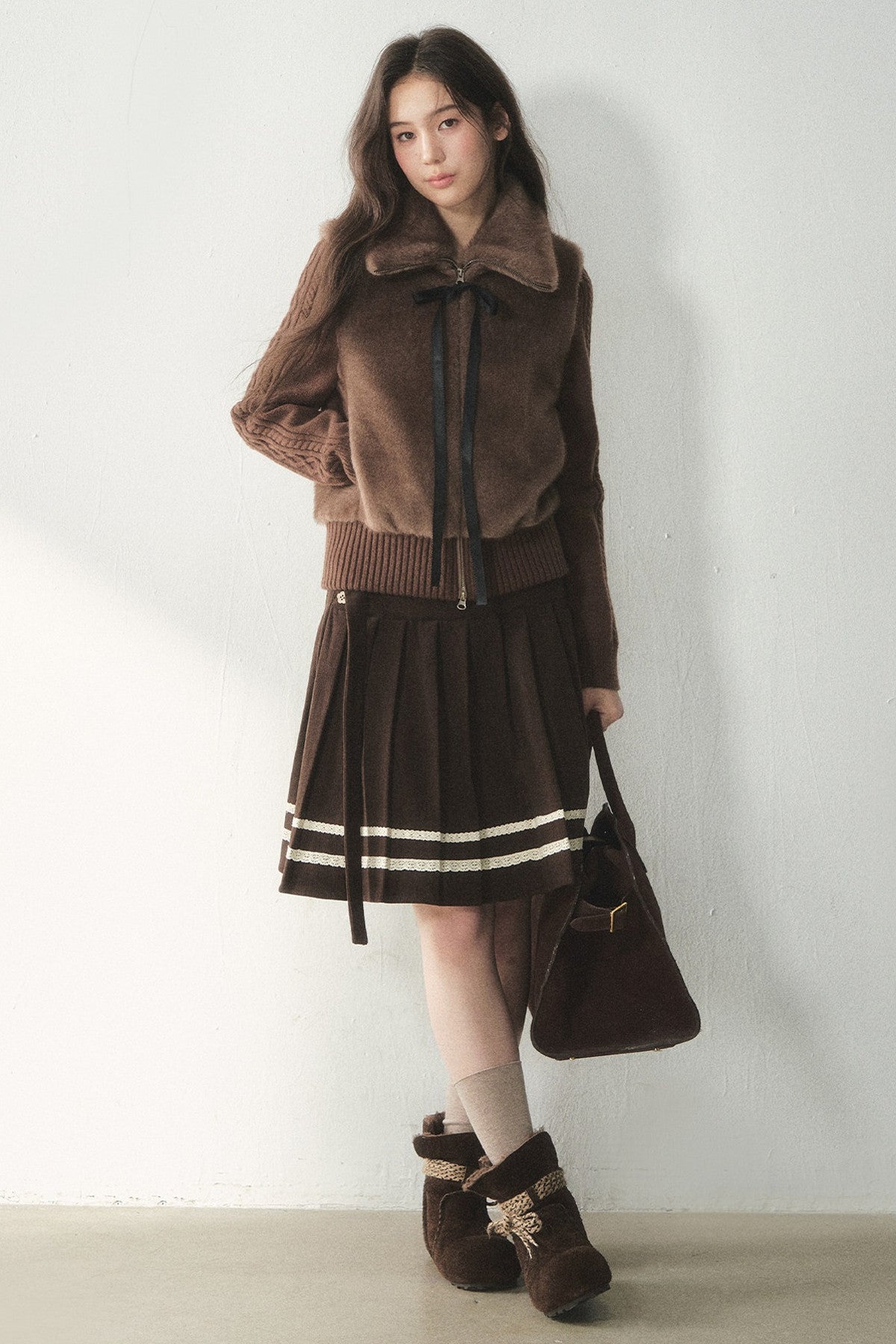 Knitted Patchwork Faux Fur Jacket