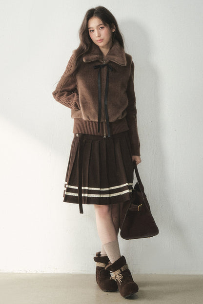 Knitted Patchwork Faux Fur Jacket